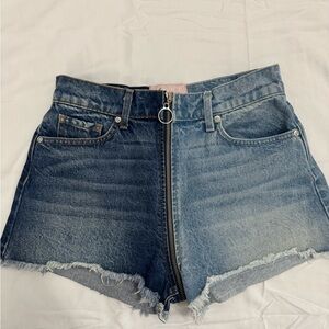 REVICE Blue Jean Shorts with Distressed Cut-Off Style
